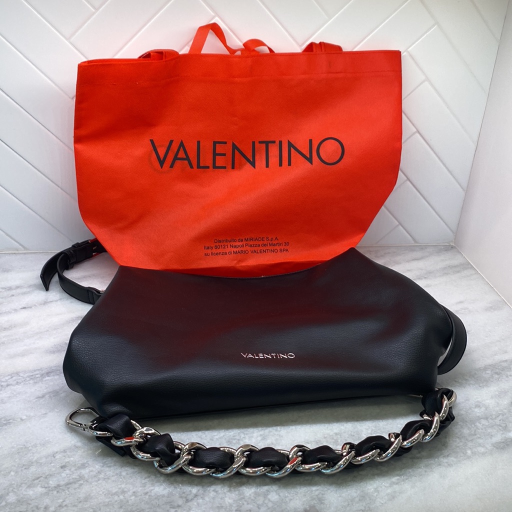 Valentino By Mario Leather Tote With Extra Chain Strap, Brand New No Tags